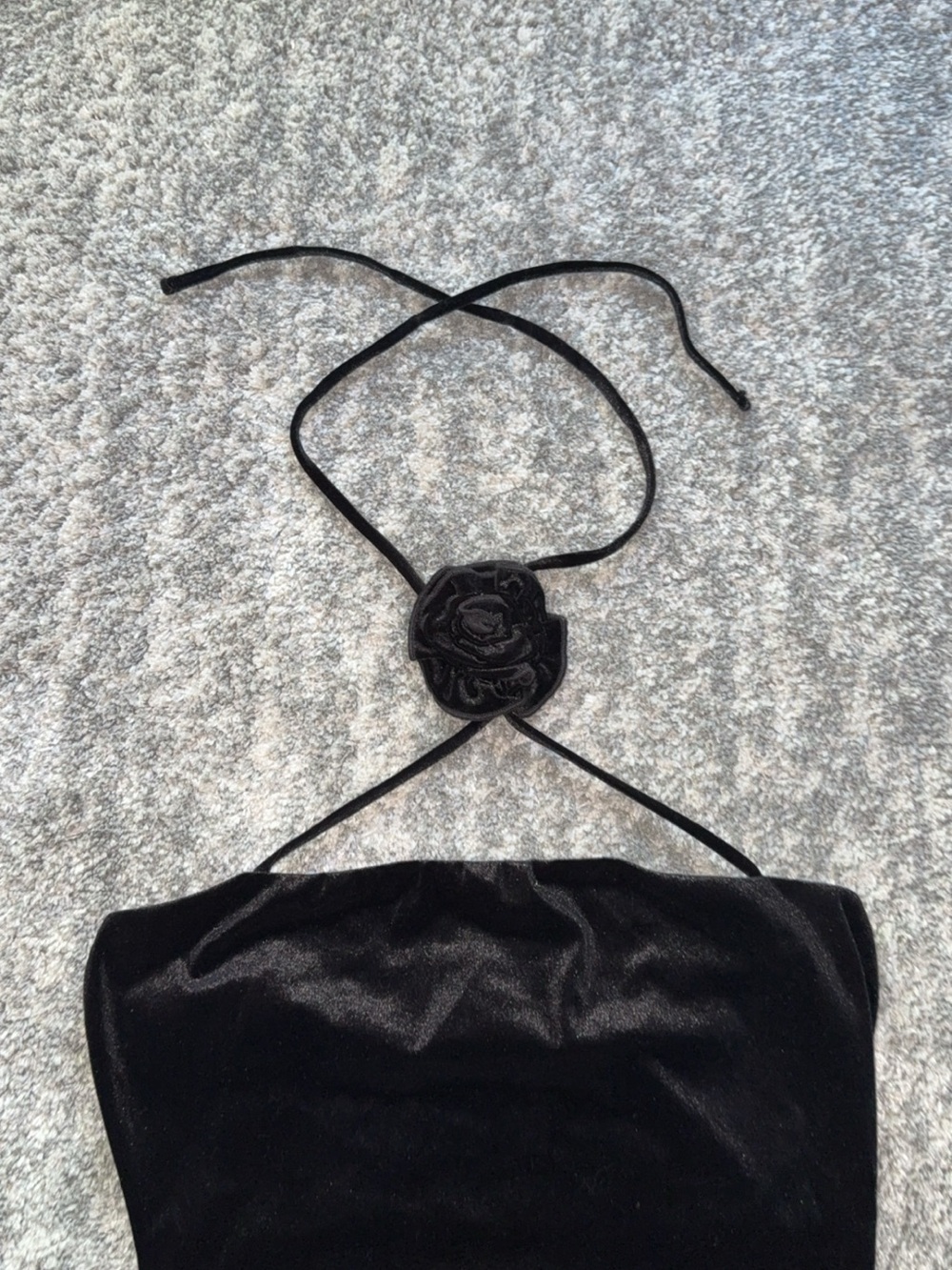 Strapless Black Mini Dress with Rosette Halter - Picture 2 of 7
